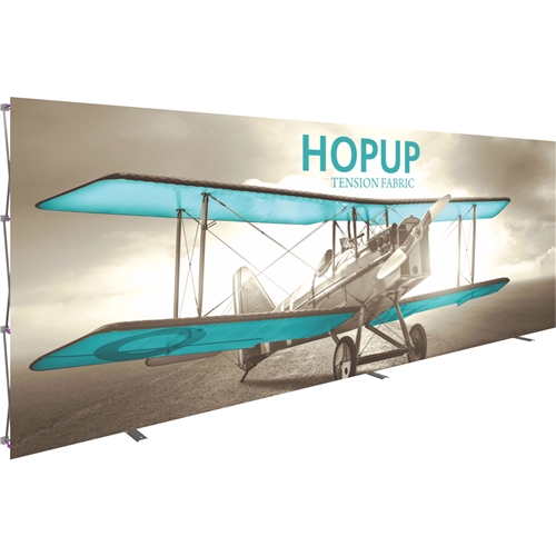 20ft x 8ft Hopup Floor 8x3 Straight Fabric Display with Front Graphic is the largest among Hop Up trade displays, making it the perfect way to stand out against the competition.