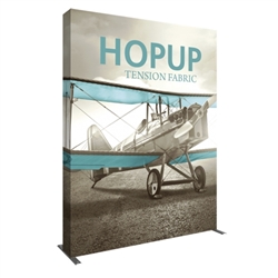 8ft Hopup 3x4 Tension Fabric Display Kit with Full Fitted Graphic. Hopup is a perfect accent for trade show and event spaces of any size. A wheeled carry bag simplifies shipping and transportation.