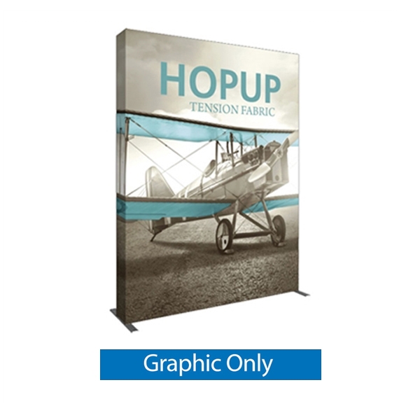 8ft Hopup 3x4 Tension Fabric Display  Graphic Only. Hopup is a perfect accent for trade show and event spaces of any size. A wheeled carry bag simplifies shipping and transportation.