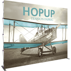 12ft Hopup 5x4 Tension Fabric Display Kit with Front Graphic. Hopup is a perfect accent for trade show and event spaces of any size. A wheeled carry bag simplifies shipping and transportation.