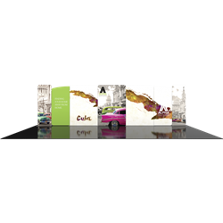 30ft Modulate Backwalls with Magnetic frames are a stylish way to display media at any tradeshow, event, retail or expo. These trade show displays feature unique angles & shapes that can be changed to create new booths! Portable & easy to assemble.