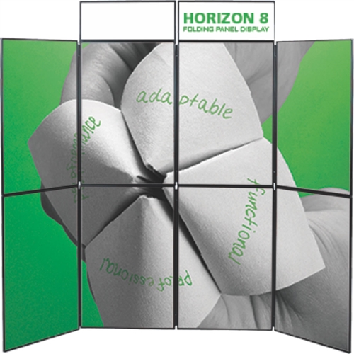 8ft Horizon 8 Folding Display Panel System is a quick to set up, easy to use display system created specifically to hold your custom graphics. Available in several shapes and sizes, you can find the Horizon that is right for you.