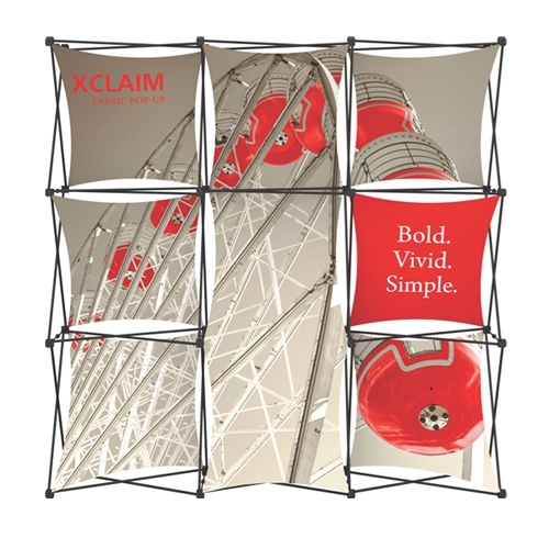 8ft Xclaim Full Height Fabric Popup Display Kit 05 with Full Fabric Graphics. Portable displays and exhibits. Several different styles are available, including pop up frames with stretch fabric or fold up panels with custom graphics.