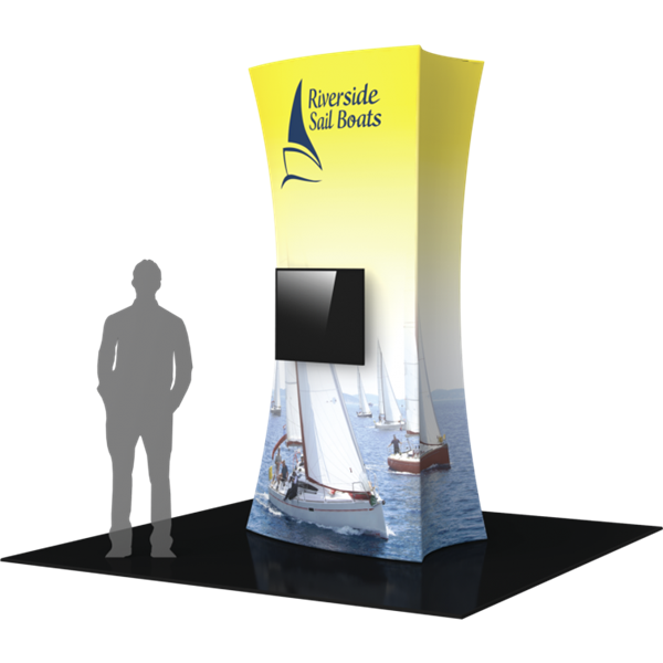 10ft Formulate Fabric Tower 01 with Monitor Mount are highly effective 360-degree media enabling you to present a wide variety of solutions. Tower stretch fabric tower structures are designed to impress in in lobbies, showrooms, retail and other venues.