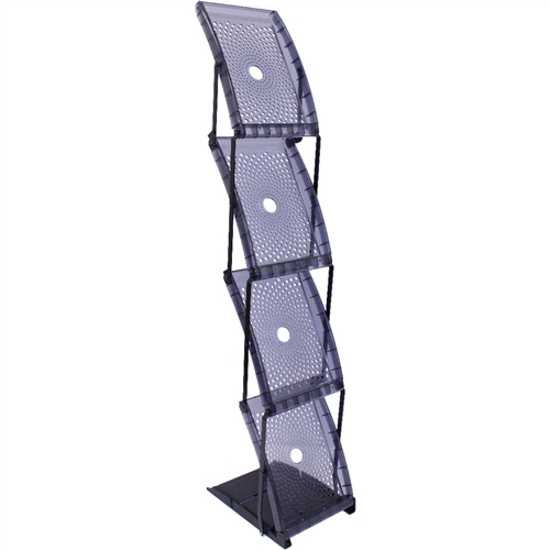 Quantum Single Sided Literature Rack. Quantum is a four-pocket single-sided durable plastic literature display. Unbeatable when shipping space is an issue. Holds standard 8.5in x 11in literature, with 8 pockets. Carry bag included.