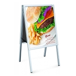 22in x 28in Perfex Aluminum Folding Silver A Frame Signholder. Perfect for exhibits, retail, restaurants, trade shows and malls. Promote your business with these sidewalk signs, real estate signs and A-frame signs.