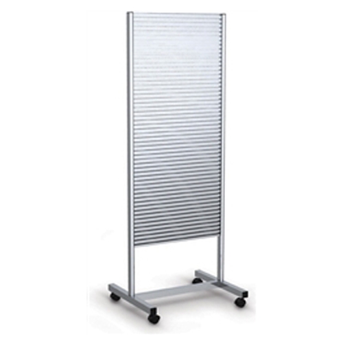 25in x 70in Aluminum Portable Slatwall Stand One-Sided for the Exhibit and P.O.P Industries, Retail, Factory, Garage & More. These sleek, anodized aluminum Slatwall Stands from Testrite are a sharp, modern display solution for any trade fair exhibition