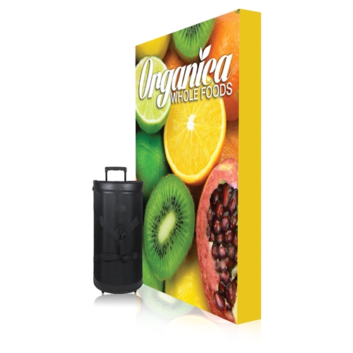 5ft x 7.5ft Ready Pop PopUp Straight Single-Sided Graphic Package With Endcaps Display. Stretch fabric pop up displays for tradeshow booth exhibits.Ready Pop trade show fabric pop-up backwall exhibit booth for your next trade show or event.