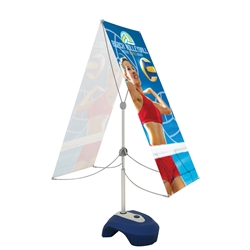 2ft x 5in Zephyr Outdoor Banner Stand Double-Sided Graphic Package has adjustable width and height to hold wide range of banners with corner grommets. Zephyr Outdoor Banner Stand can support a few sizes of graphics, allowing you displaying your message