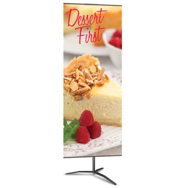 24in x 48in Classic Banner Stand Medium Silver With Travel Base Single-Sided Graphic Package. We offers a full line of trade show displays, pop up booths, banner stands, table top displays, banner stands, hanging banners, signs, molded shipping cases.
