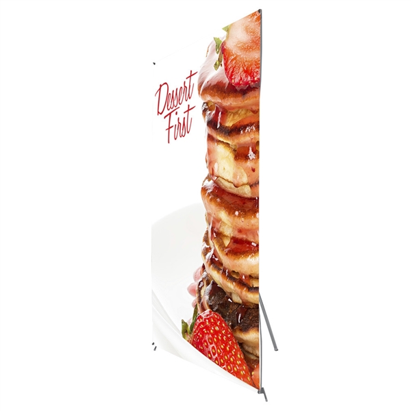 59 in x 98.5 in X3 Banner Stand Large Graphic Package. Carbon fiber poles allow the X3 banner stand to hold a 59â€ X 98.5â€ (4.9 ft X 8.2 ft) digital print tight and straight. Stand comes with a one year warranty.
