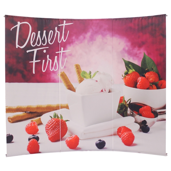 94in x 80in 3 Piece L Banner Stand Curved Graphic Package. This affordable , lightweight aluminum frame sets up easily in seconds for ultimate convenience, quality, and value.