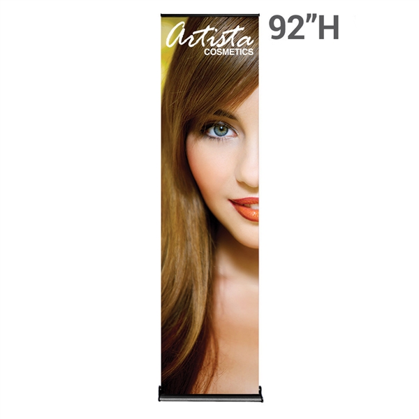 24in x 92in Black SilverStep Fabric Graphic Package. Huge assortment of retractable banner stands for every need. This roll up banner is a quick and easy means of adding color to your trade show booth, show room, events.