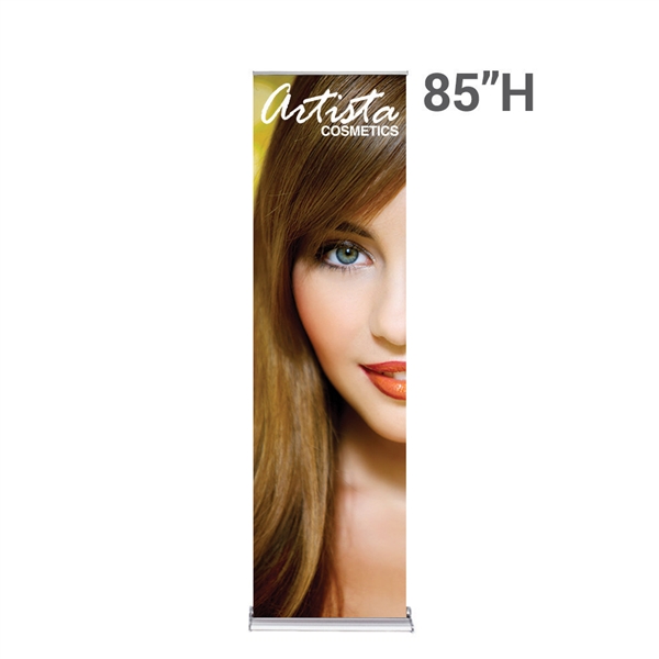 24in x 85in SilverStep Retractable Silver Banner Stand Fabric Graphic Package . Huge assortment of retractable banner stands for every need. This roll up banner is a quick and easy means of adding color to your trade show booth, show room, events.