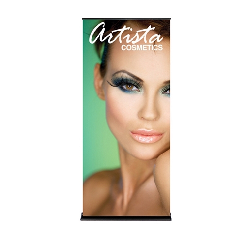 36in x 80in Black SilverStep Retractable Banner Stand Vinyl Banner Package. Huge assortment of retractable bannerstands. Silverstep retractable telescoping trade show banner stand display is a marketing solution for your next promotion or trade show event