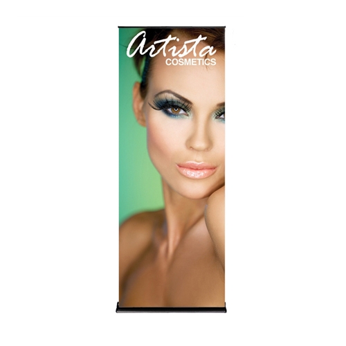 36in x 92in Black SilverStep Retractable Banner Stand Vinyl Banner Package. Huge assortment of retractable bannerstands. Silverstep retractable telescoping trade show banner stand display is a marketing solution for your next promotion or trade show event