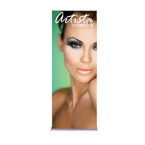 36in x 92in Silver SilverStep Retractable Banner Stand Fabric Banner Package. Huge assortment of retractable bannerstands. Silverstep retractable telescoping trade show banner stand display is a marketing solution for your next promotion or trade show eve