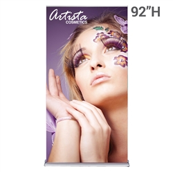 48in x 92in SilverStep Retractable Banner Stand Vinyl Graphic Package. SilverStep Retractable BannerStands are our top of the line retractable trade show banner stand displays. Roll up displays have a giant graphic to grab the attention at trade show