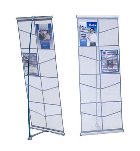 The Mesh literature stand is rollable, compact and easy to transport. The display sets up in seconds and includes a travel bag for storage. The single width unit features 4 mesh pockets and the double width unit is available with 8 mesh pockets.