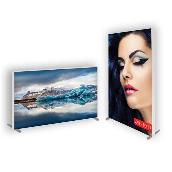 This 10ft x 2ft free-standing SEG frame comes with double-sided graphics. Perfect for trade shows, conventions, retail stores, restaurants, art galleries, grand openings, offices, showrooms & more!  Dye-sub printed on stretch fabric.  Easy to assemble.