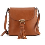 Front Snap Closure, All-In-One Crossbody/ Messenger Bag with Decorative Fringe Tassel and Weave Design on both sides