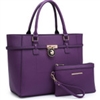 Dasein Faux Leather Satchel with Padlock deco and with Matching Wristlet