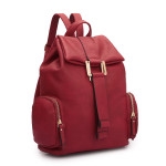 Faux Leather Drawsrting Accent Backpack with Side Pockets