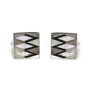 Square Sterling Silver Chariote Zig Zag Inlay Cufflinks