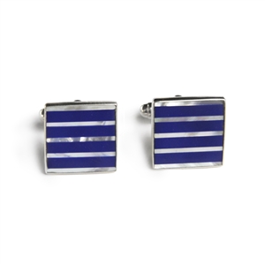 Square Blue & White Pinstripe Inlay Cufflinks