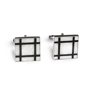 Square Mother of Pearl Grid Inlay Cufflinks