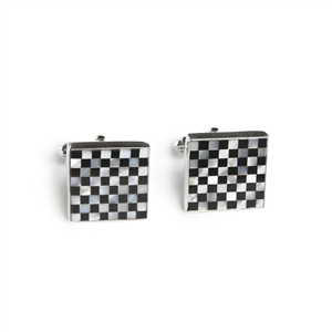 Square Black & White Small Check Inlay Cufflinks