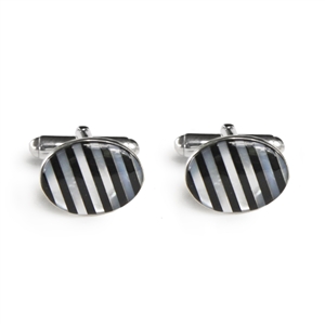 Oval Black & White Stripe Inlay Cufflinks