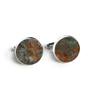 Round red moss agate cufflinks in sterling silver