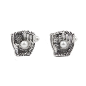 Baseball Glove with Pearl Cufflinks Sterling Silver