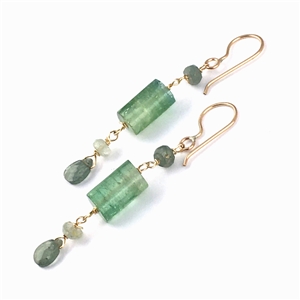 Raw Green Tourmaline earrings in 14k gold filled