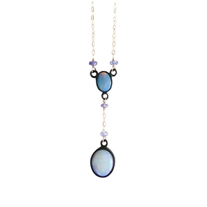Opal Y Necklace in Blackened Sterling and 14k Gold Filled Chain