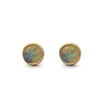 14K Yellow Gold Small Post Earrings with Australian Crystal Opal