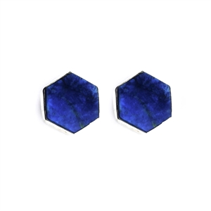 Sterling silver hexagon Lapis Stud Earrings