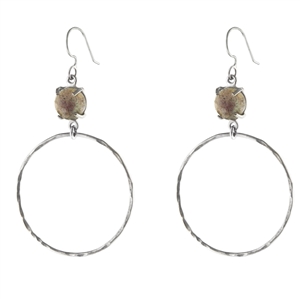 sterling silver hammered hoop and labradorite earrings