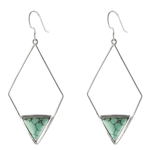 Turquoise sterling silver long triangle earrings