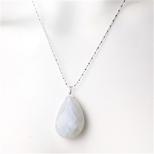 Faceted moonstone teardrop necklace on a sparkling sterling silver chain