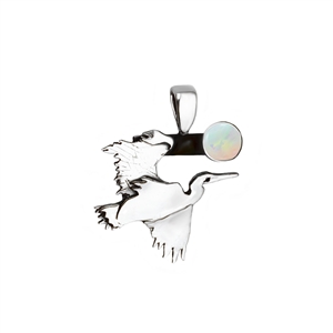 Sterling Silver Heron Pendant with natural opal
