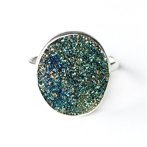 Rainbow Pyrite Druzy Ring in Sterling Silver
