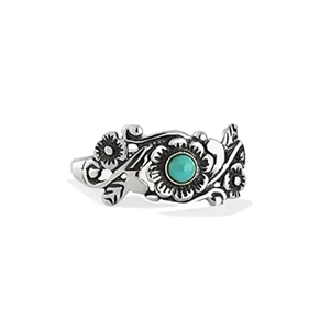 Flower sterling silver band with turquoise