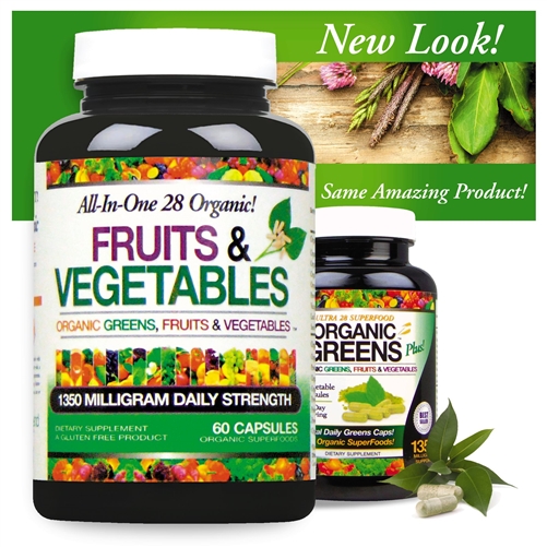 <strong>New!  Organic Greens - Fruits & Vegetable Caps</strong><br>28 Organic Superfoods - 30 Day Serving