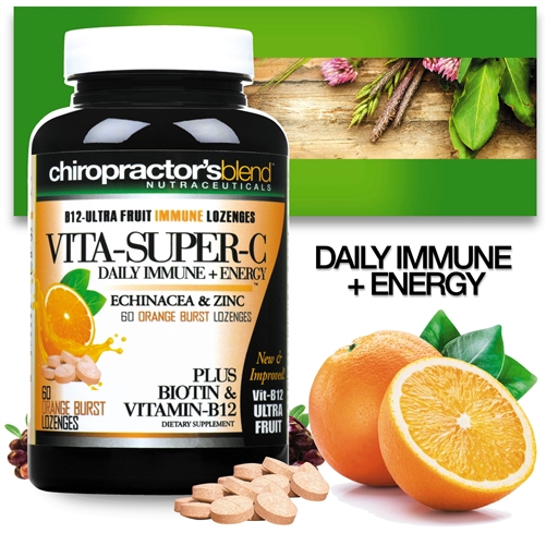 <strong> New and Improved Vita-Super-C Orange Burst Chewables</strong><br>with Vitamin C, B12, Echinacea and Zinc!