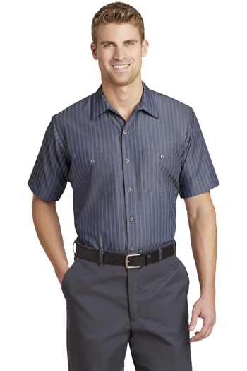 Red Kap - Short Sleeve Striped Industrial Work Shirt. CS20