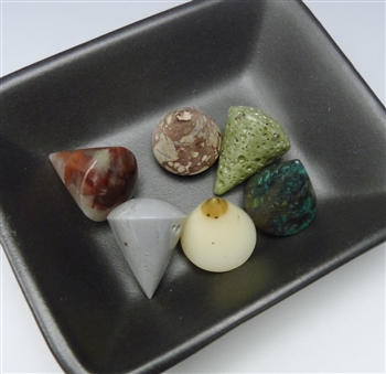 Set of 6 mixed semi precious stone points, 16mm