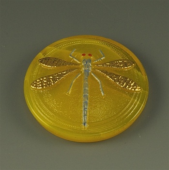 Glass Dragonfly Cabochon, yellow opaline handpainted, 27mm