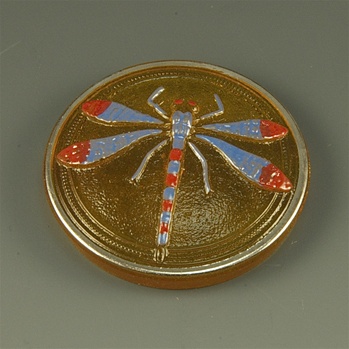 Glass Dragonfly Cabochon, amber handpainted, 27mm